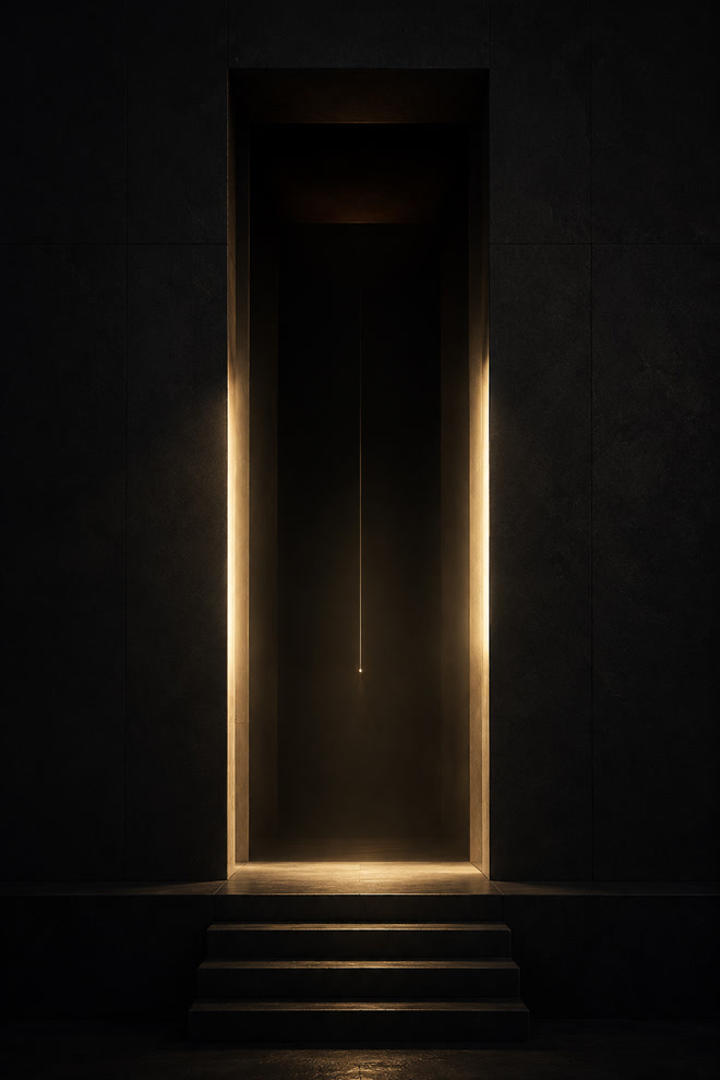 A doorway illuminated by warm gold light