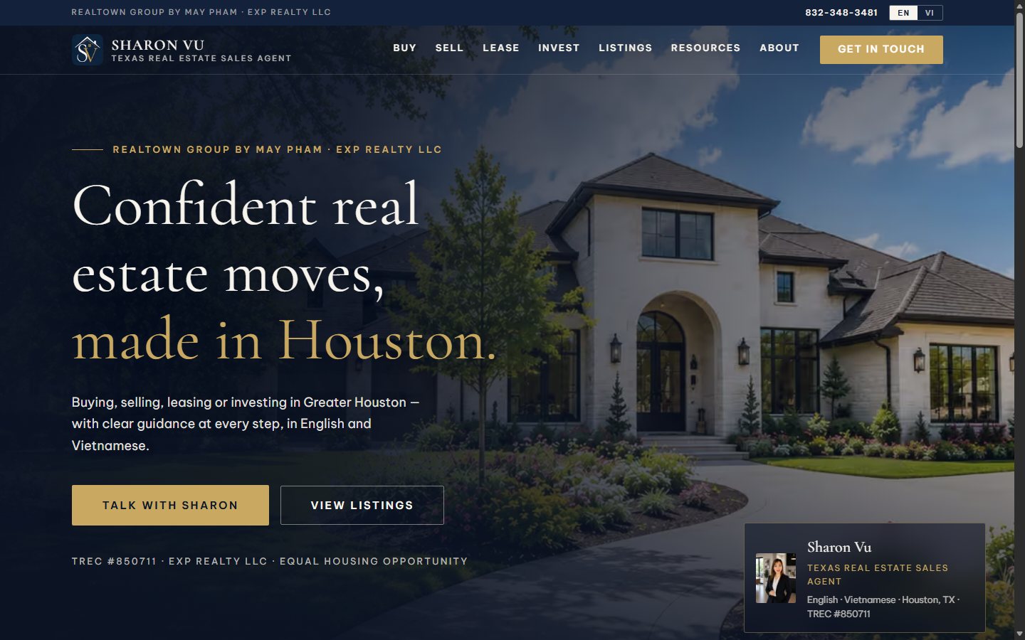 Desktop view of the Sharon Vu website