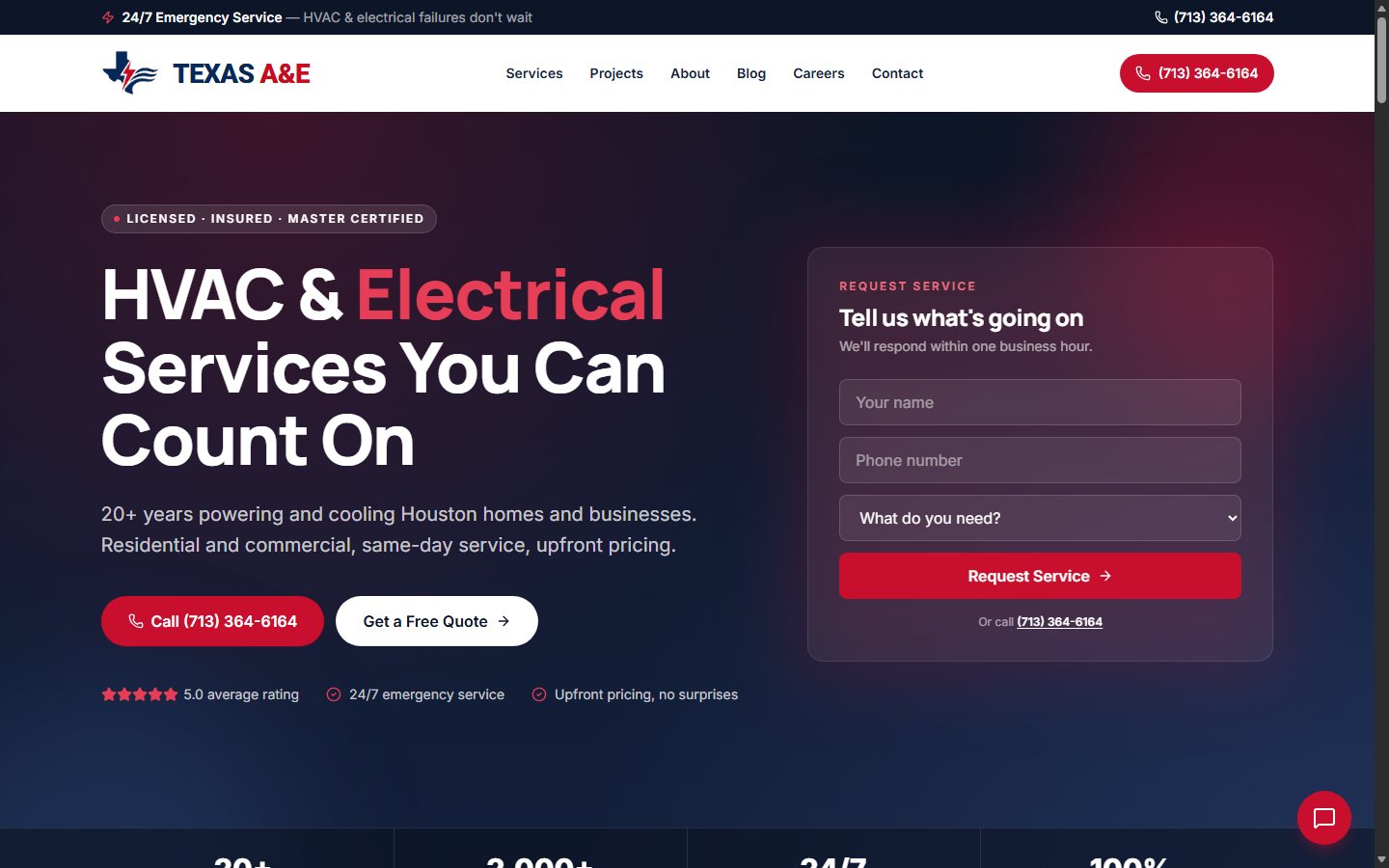 Desktop view of the Texas A&E website